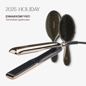 HHS Sunglow - GOLD -muotoilurauta + Gloss -hiusharja - HOLIDAY 25